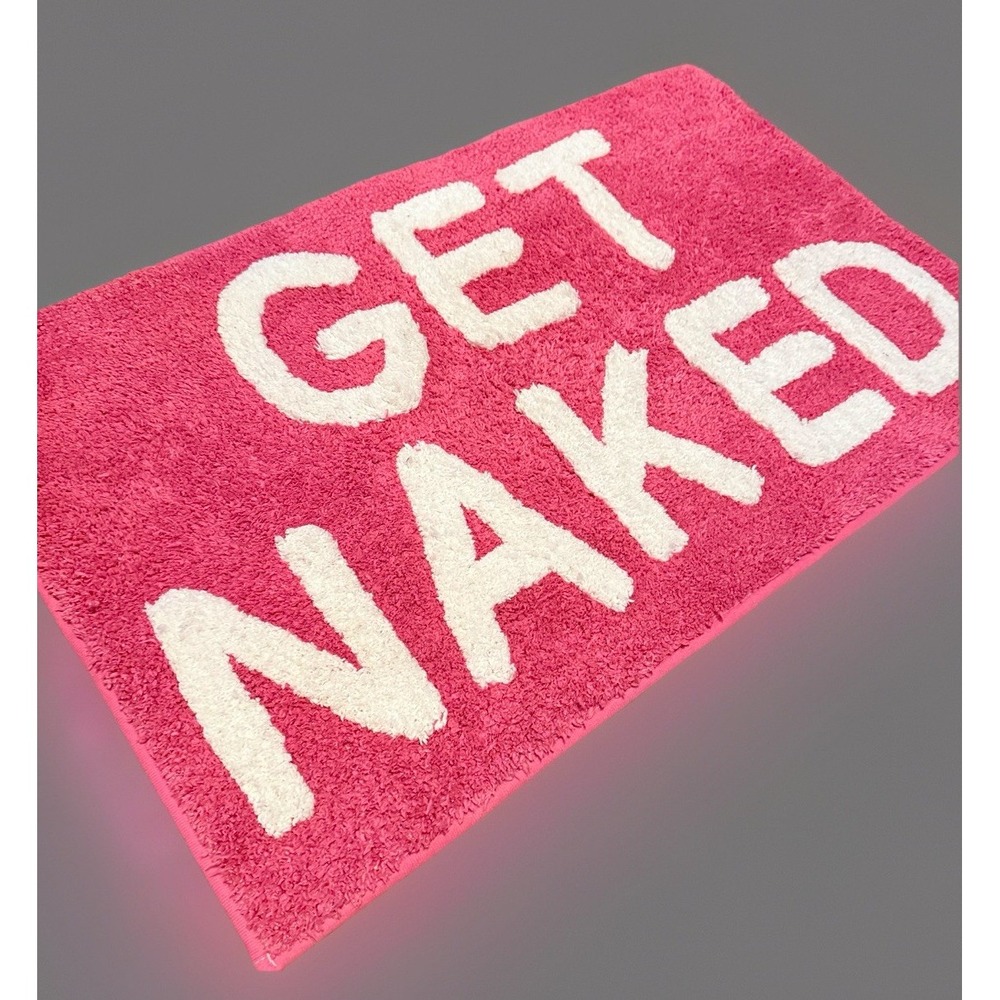 Hot-Pink Bath Mat Rug Decor Modern Dorm-Core Apartment Accent ‎ "GET NAKED"
